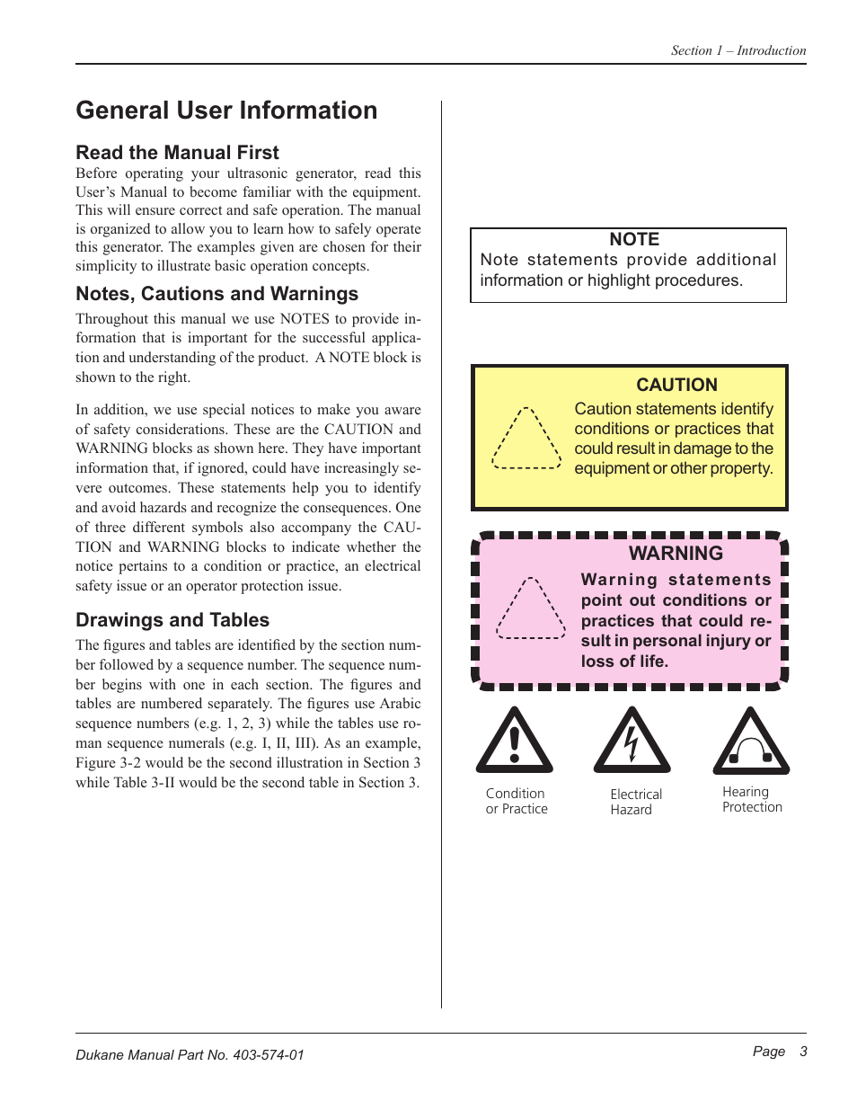General user information | Dukane ULTRASONIC GENERATOR/POWER SUPPLY LS 403-574-01 User Manual | Page 9 / 136