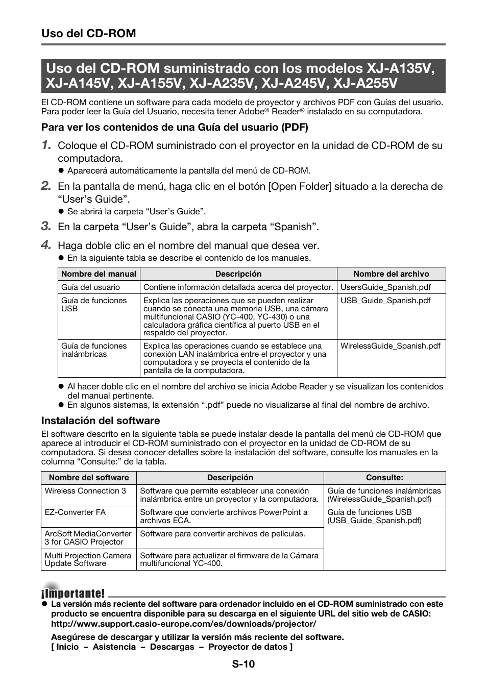 Uso del cd-rom, Importante | Casio XJ-A130V Operaciones básicas User Manual | Page 11 / 38