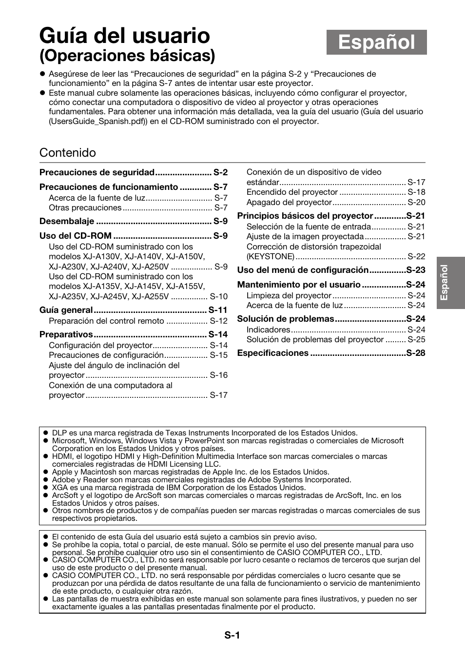 Casio XJ-A130V Operaciones básicas User Manual | Page 2 / 38