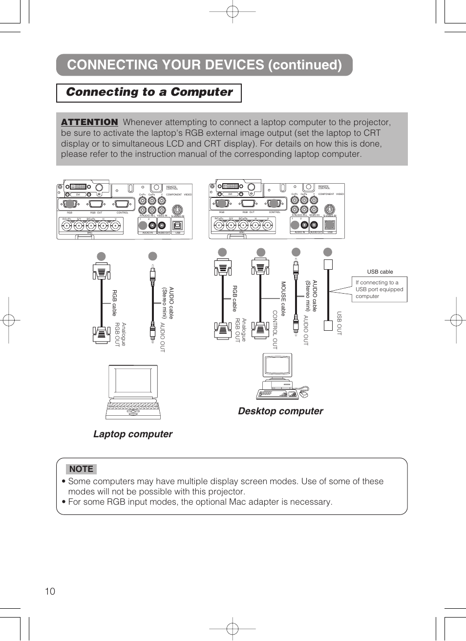 Connecting your devices (continued), Connecting to a computer, 10 laptop computer | Desktop computer, Audio cable (stereo mini) | Dukane 28A8247 User Manual | Page 18 / 62