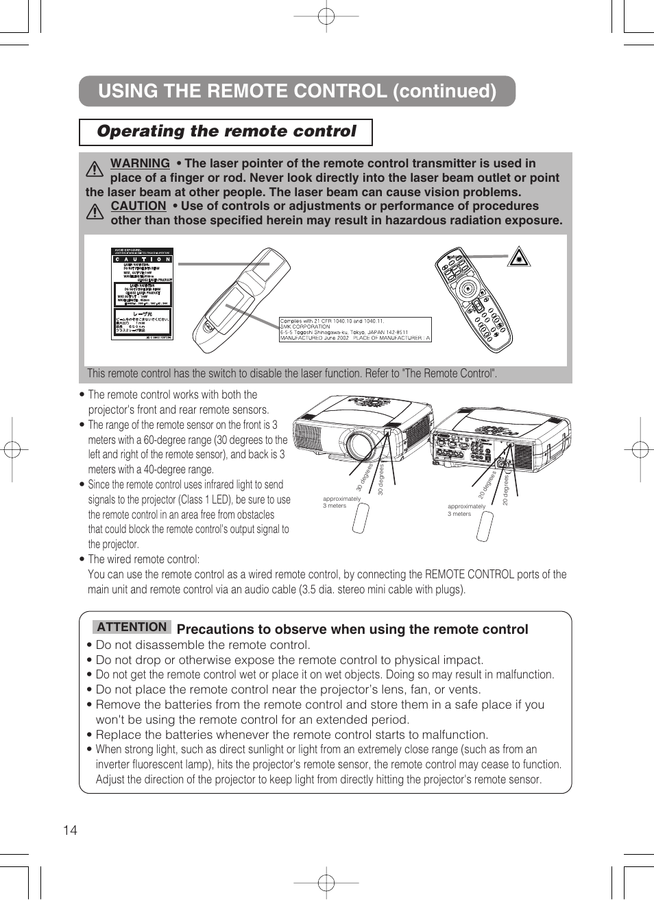 Using the remote control (continued), Operating the remote control | Dukane 28A8247 User Manual | Page 22 / 62