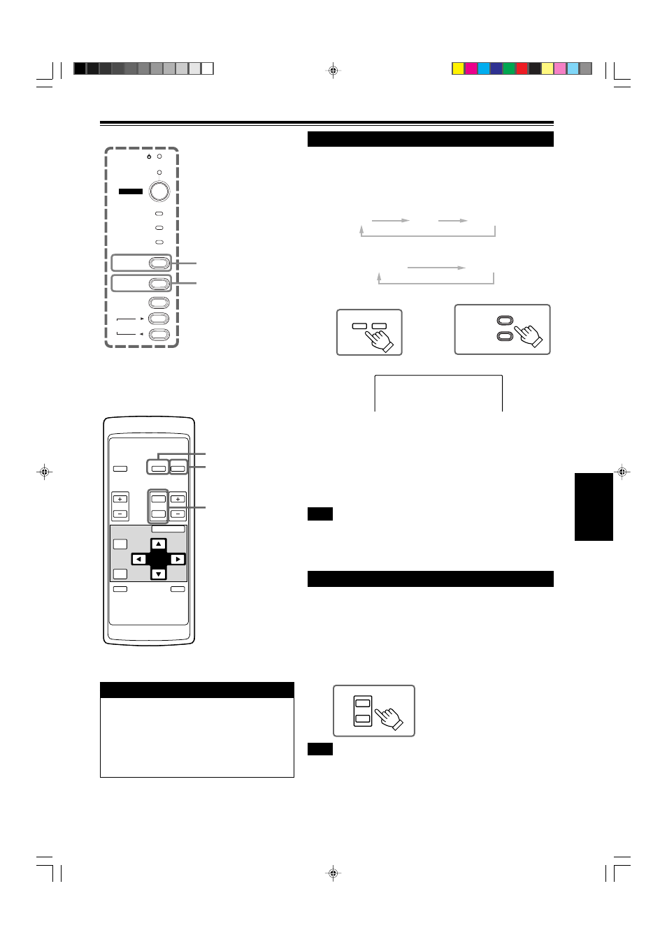 Select the video input to be projected, Adjust the screen size, 27 english | Basic operations (cont.), Remote control unit, Projector’s buttons | Dukane 9015 User Manual | Page 27 / 57