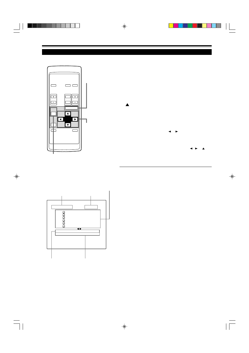 Press the menu/enter button, Select an item with the cursor button 5 or, Set (adjust) the item | Remote control unit ■ main menu, Operating the main menu (cont.) | Dukane 9015 User Manual | Page 34 / 57