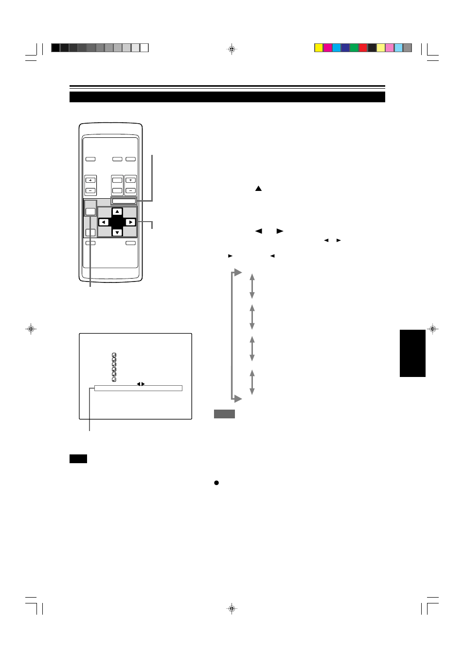 Changing the color system, Press the menu/enter button, Select “decoder” with the cursor button 5 or | Set the color system with the cursor button 2 or 3, Remote control unit ■ main menu | Dukane 9015 User Manual | Page 35 / 57