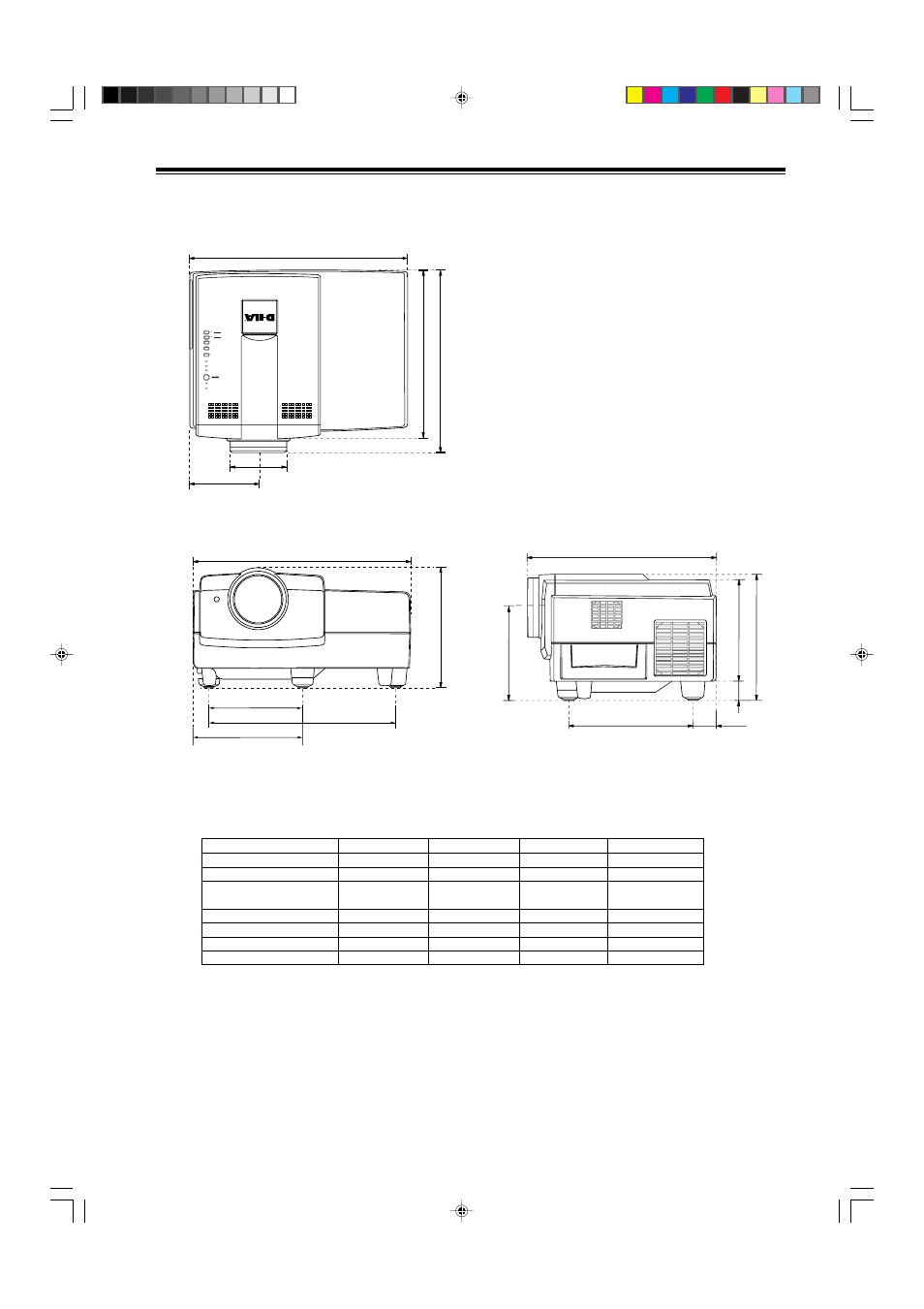 Outside dimensions, Dtv-format signals, 56 specifications (cont.) | Top ■ front ■ side | Dukane 9015 User Manual | Page 56 / 57