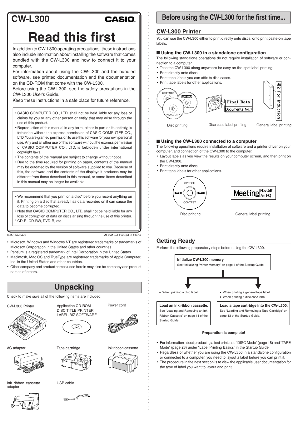 Casio CW-L300 Read This First User Manual | 4 pages