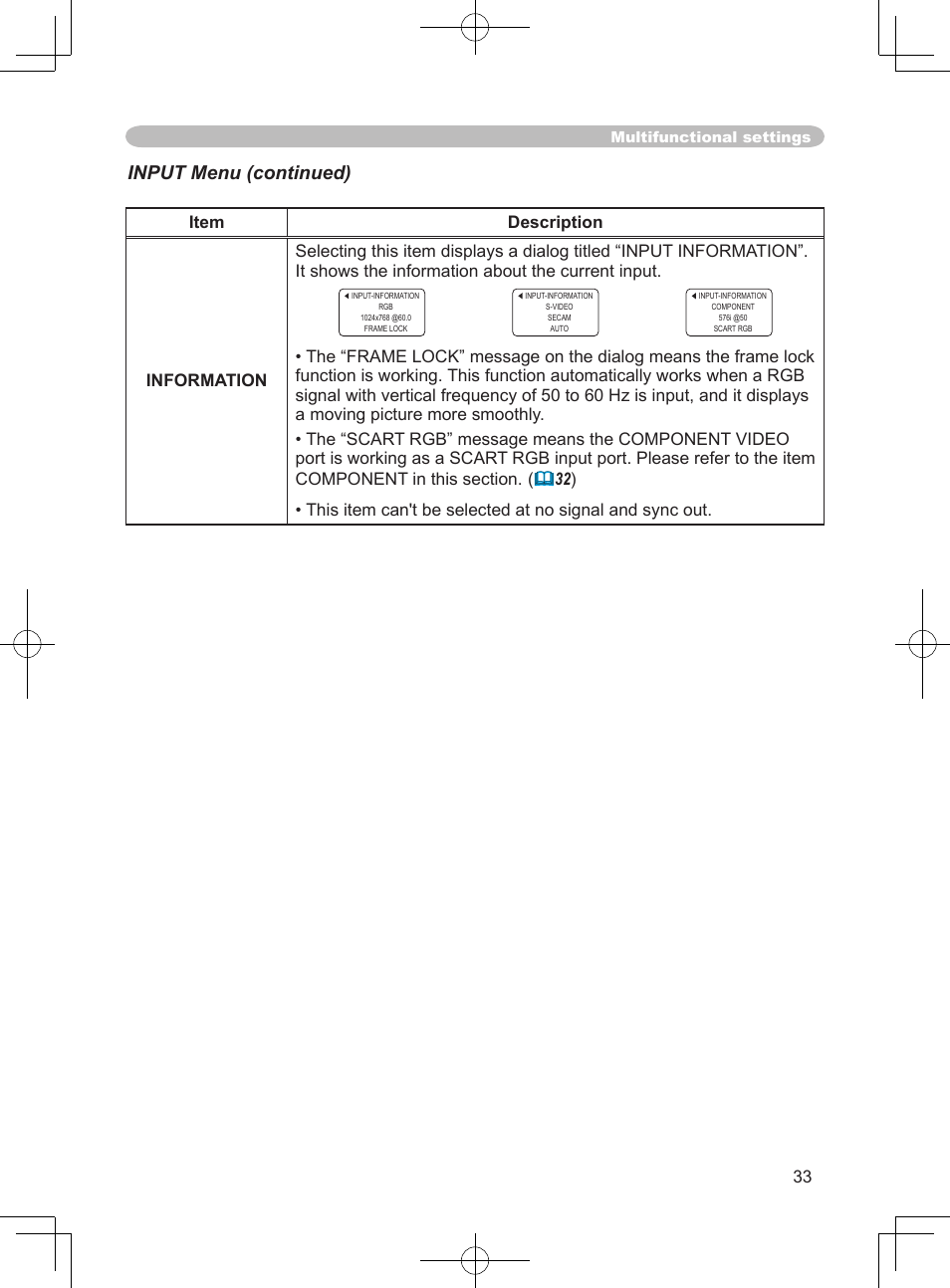 Input menu (continued) | Dukane ImagePro 8915 User Manual | Page 45 / 84