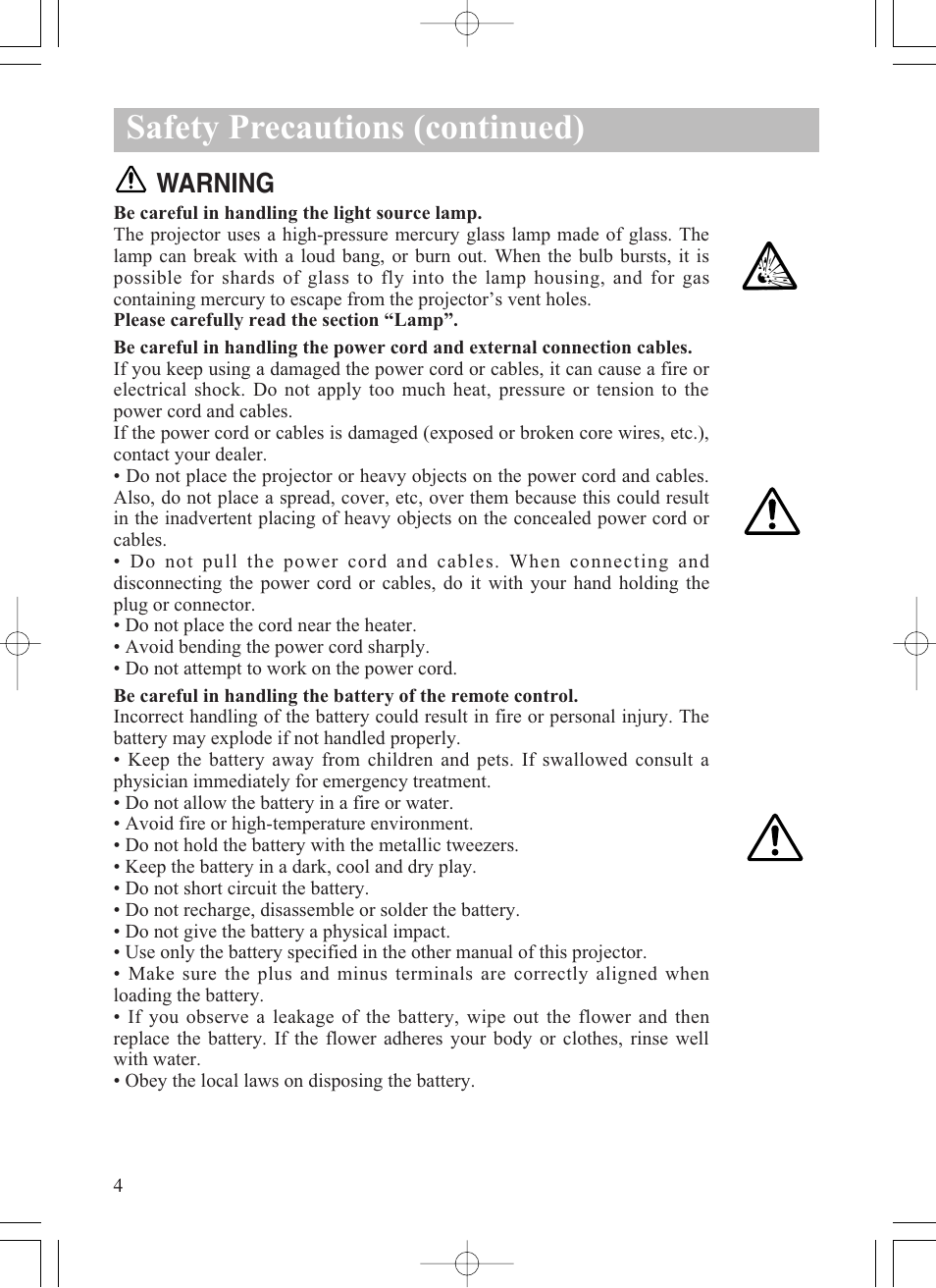 Safety precautions (continued), Warning | Dukane ImagePro 8915 User Manual | Page 6 / 84