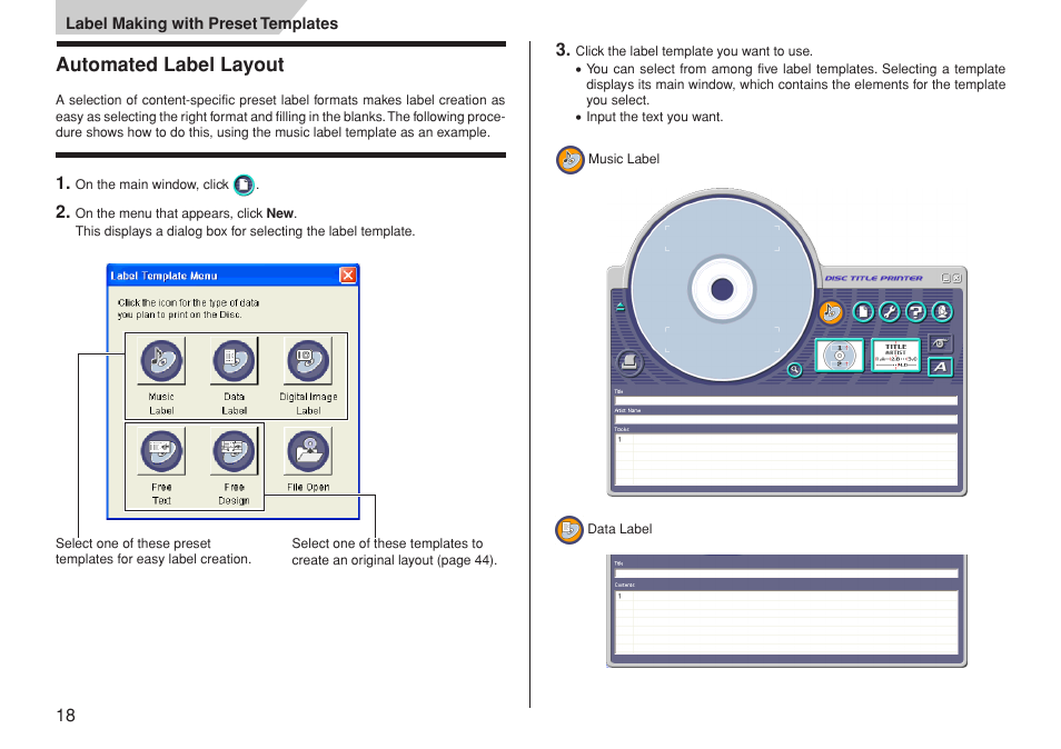 Label making with preset templates, Automated label layout | Casio CW-L300 User Manual | Page 19 / 66