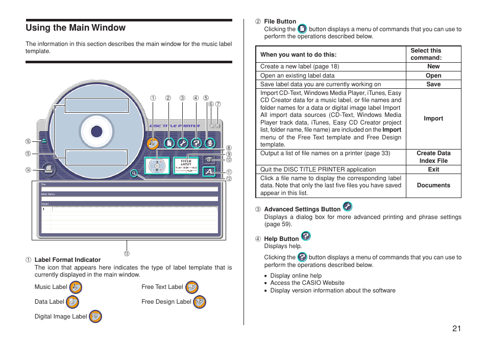 Using the main window | Casio CW-L300 User Manual | Page 22 / 66