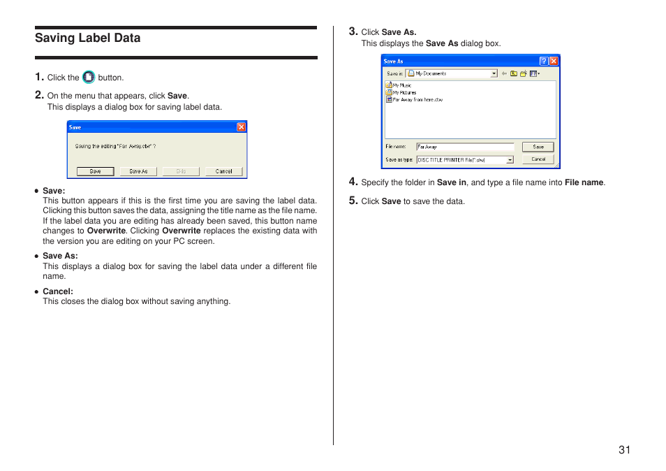 Saving label data | Casio CW-L300 User Manual | Page 32 / 66