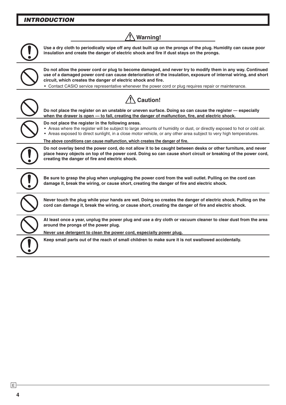 Introduction warning, Caution | Casio 140CR User Manual | Page 4 / 40