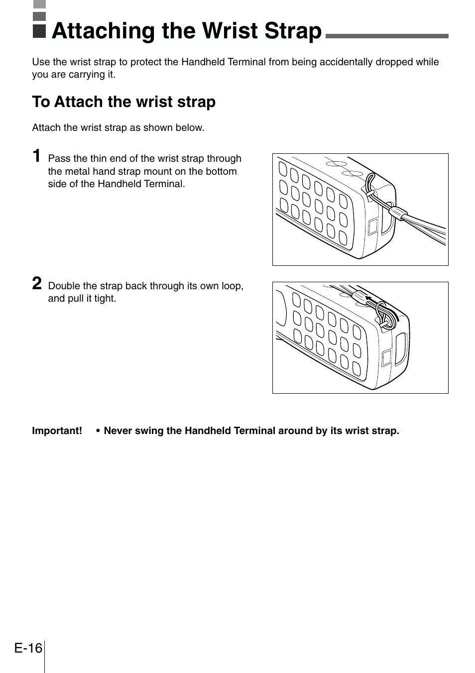 Attaching the wrist strap | Casio DT-300M60E User Manual | Page 14 / 27