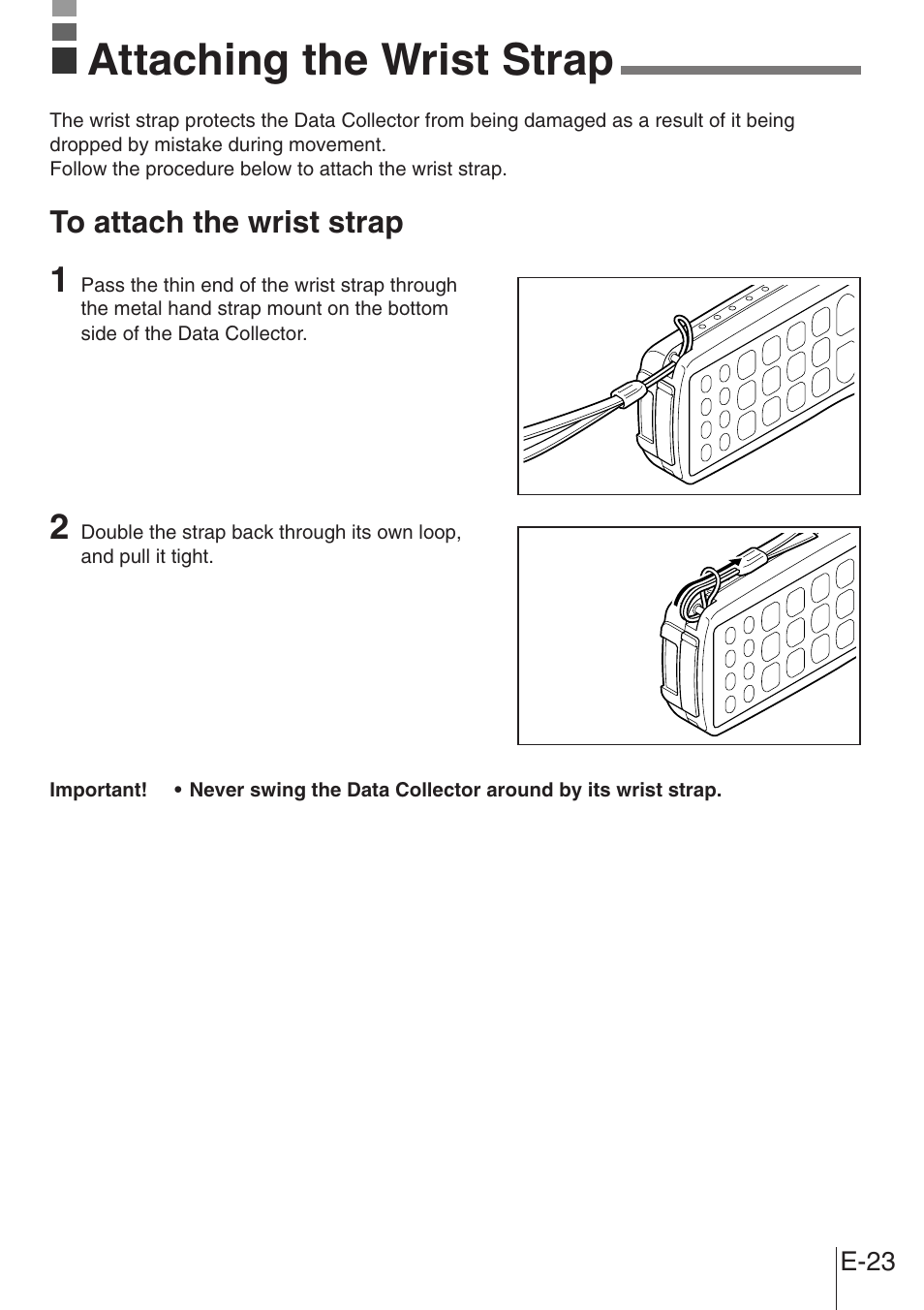 Attaching the wrist strap | Casio DT-900 User Manual | Page 21 / 53