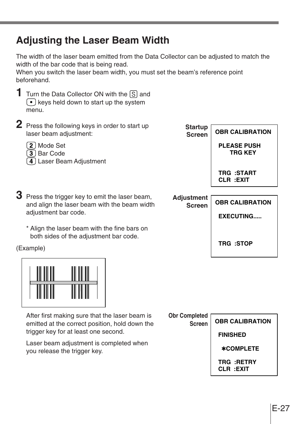 Adjusting the laser beam width, E-27 | Casio DT-900 User Manual | Page 25 / 53