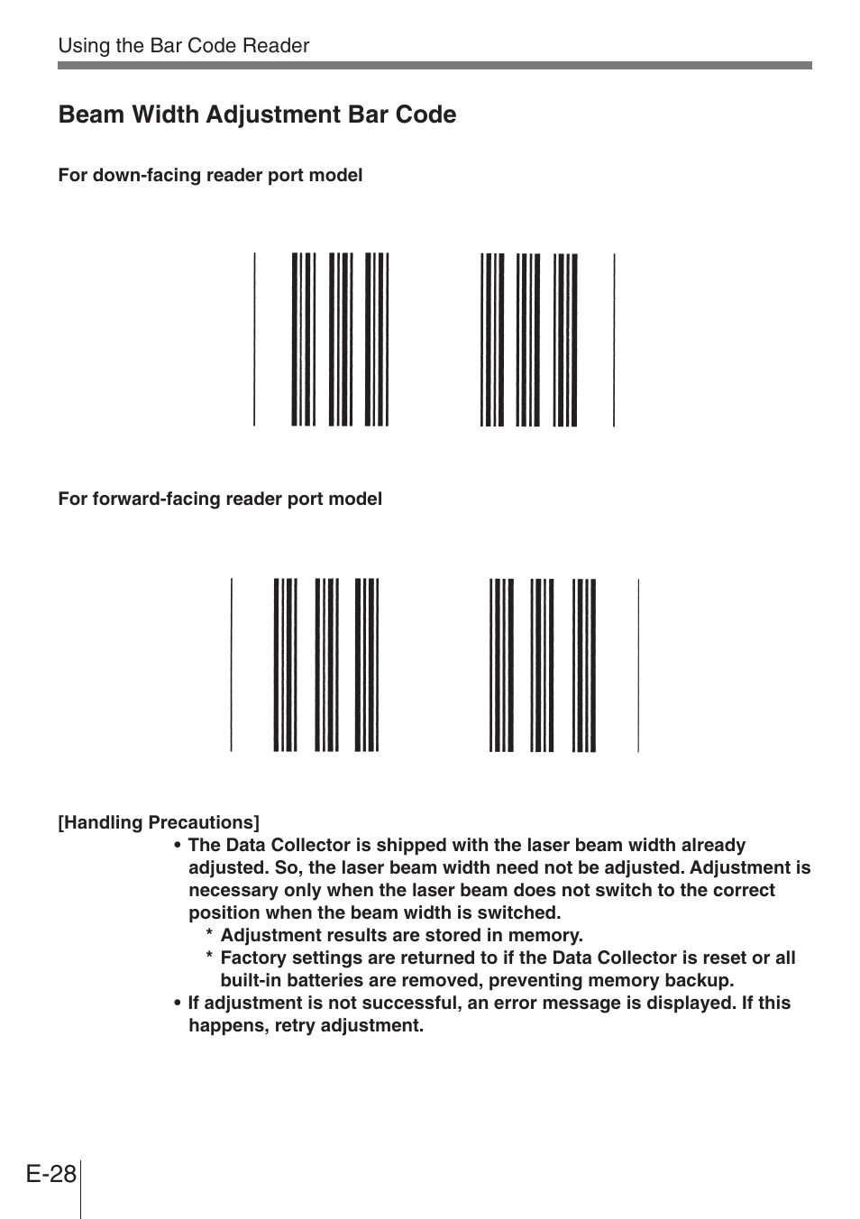E-28 beam width adjustment bar code | Casio DT-900 User Manual | Page 26 / 53
