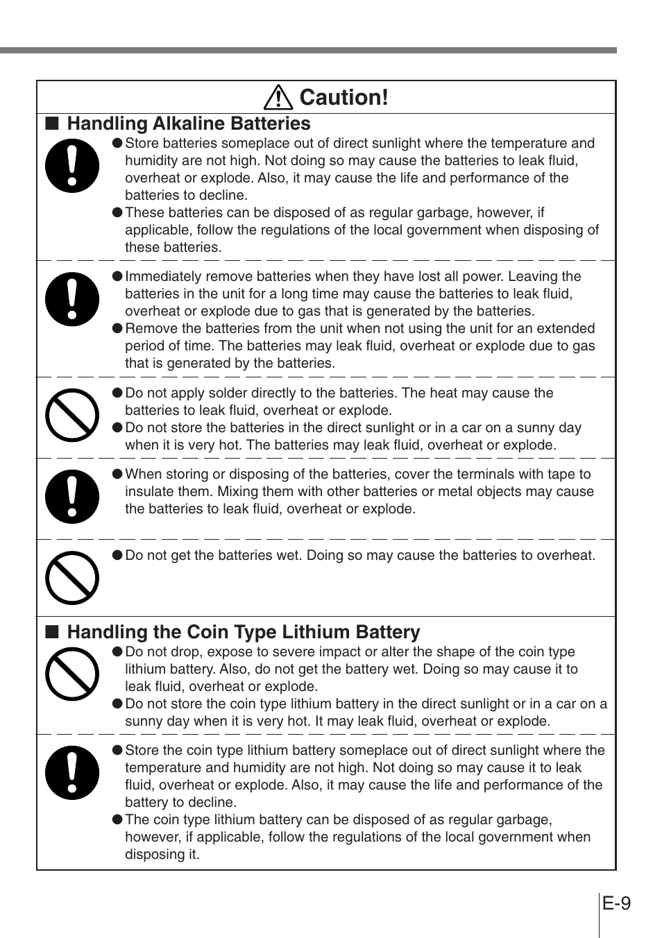 Caution, Handling alkaline batteries, Handling the coin type lithium battery | Casio DT-900 User Manual | Page 7 / 53