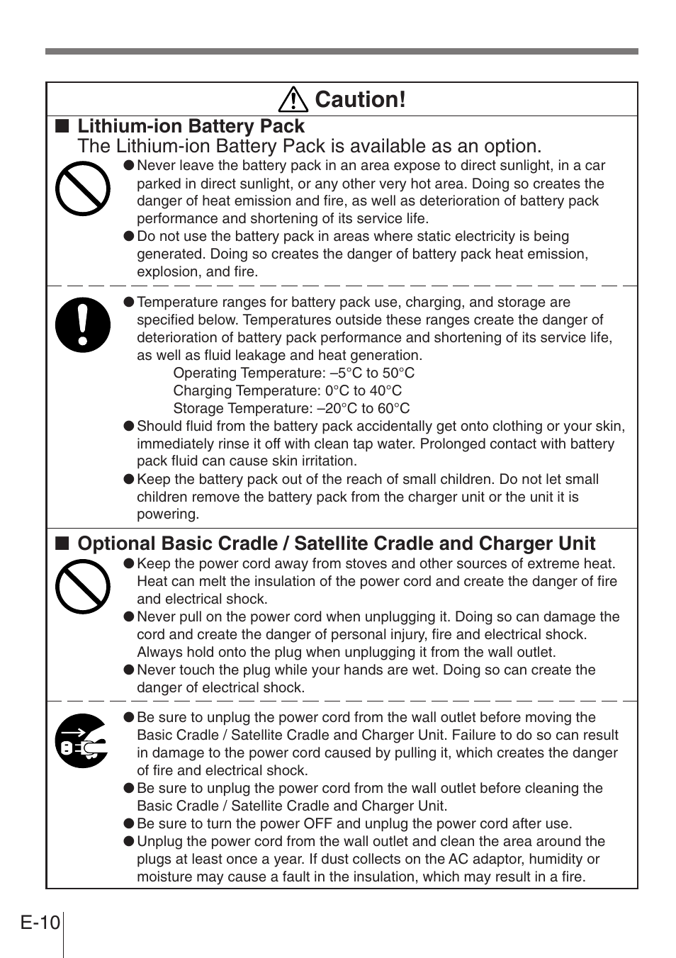 Caution, E-10 | Casio DT-900 User Manual | Page 8 / 53