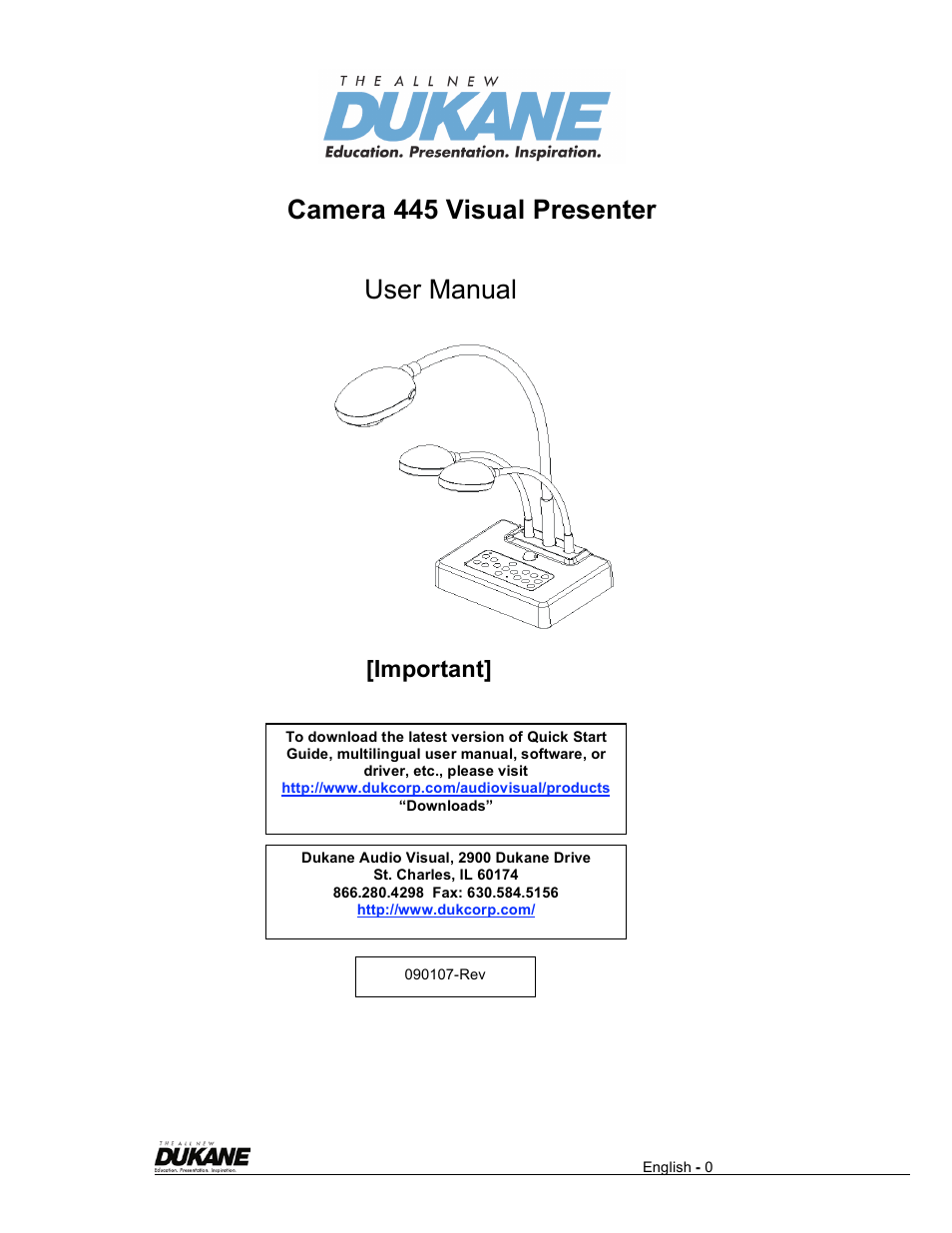 Dukane Visual Presenter Camera 445 User Manual | 32 pages