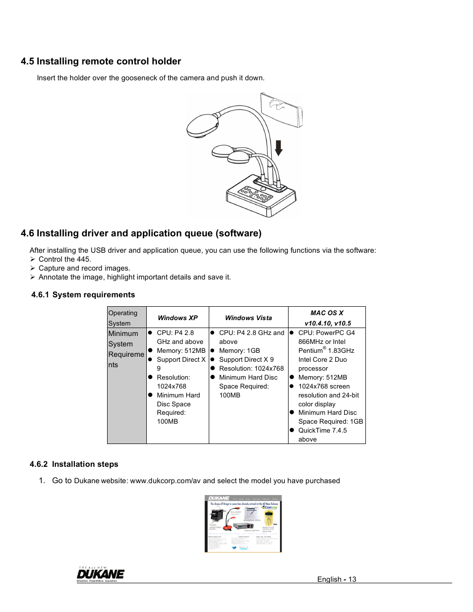 5 installing remote control holder | Dukane Visual Presenter Camera 445 User Manual | Page 14 / 32