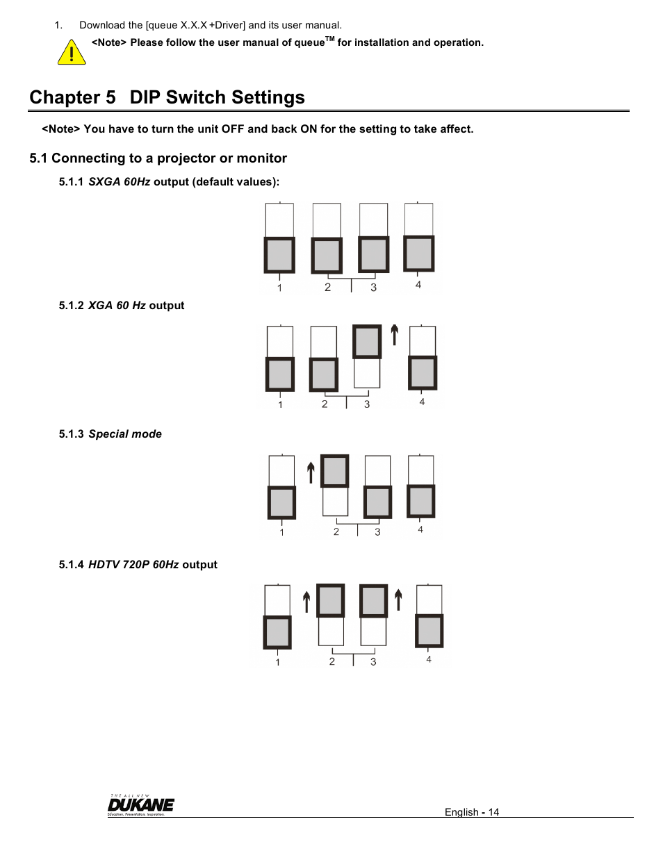 Chapter 5 dip switch settings, 1 connecting to a projector or monitor | Dukane Visual Presenter Camera 445 User Manual | Page 15 / 32