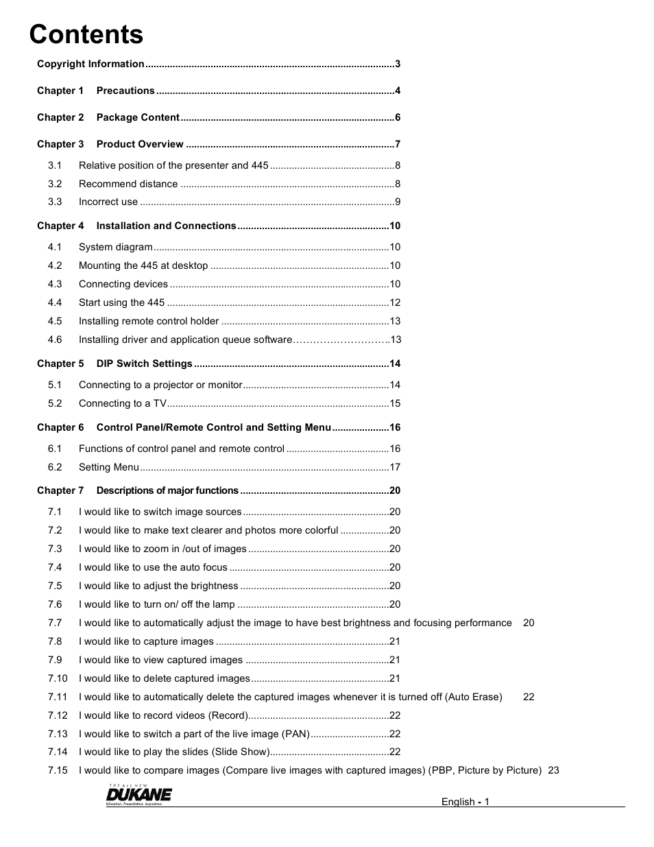 Dukane Visual Presenter Camera 445 User Manual | Page 2 / 32