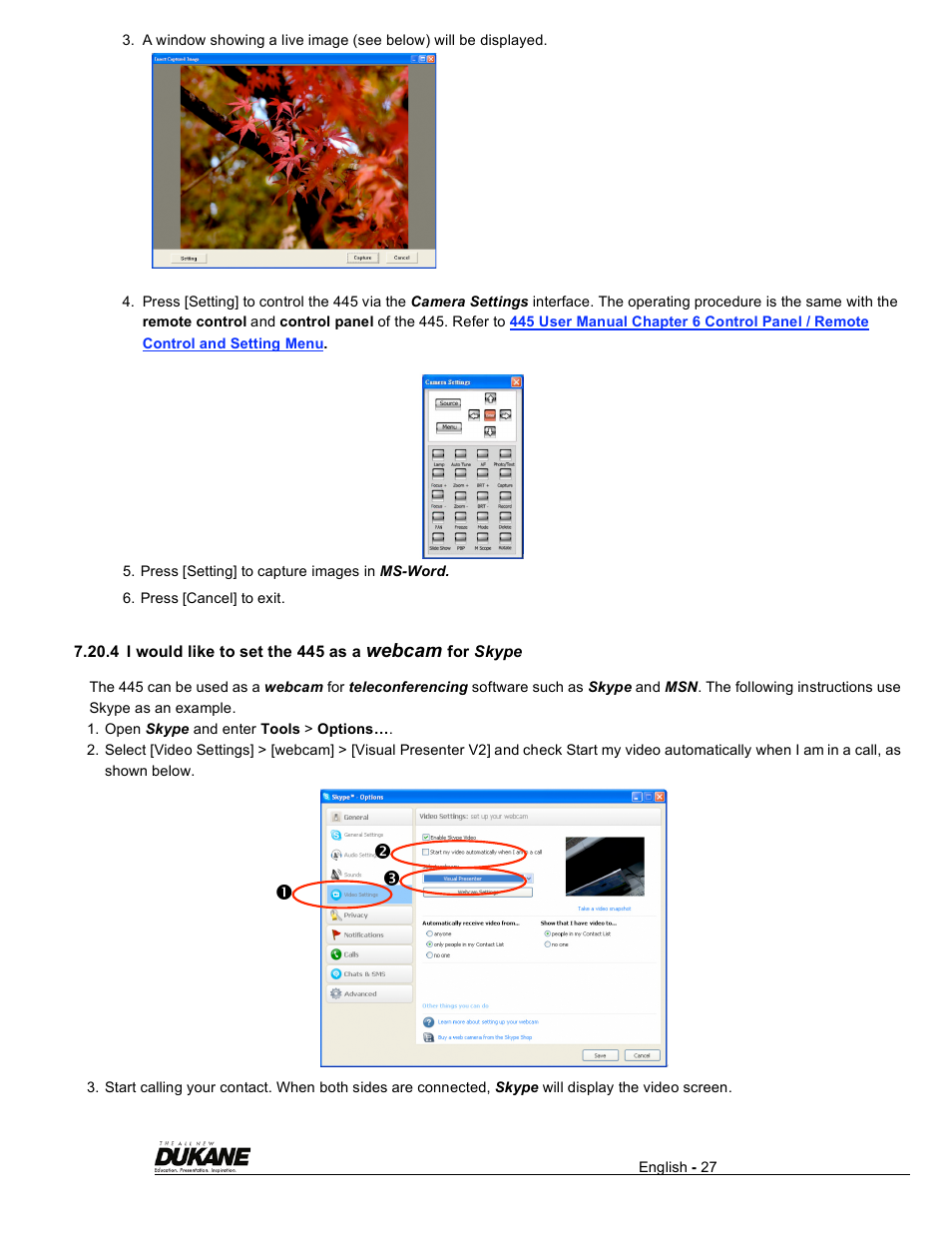 Webcam | Dukane Visual Presenter Camera 445 User Manual | Page 28 / 32