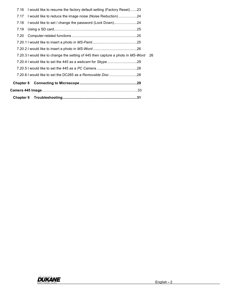 Dukane Visual Presenter Camera 445 User Manual | Page 3 / 32