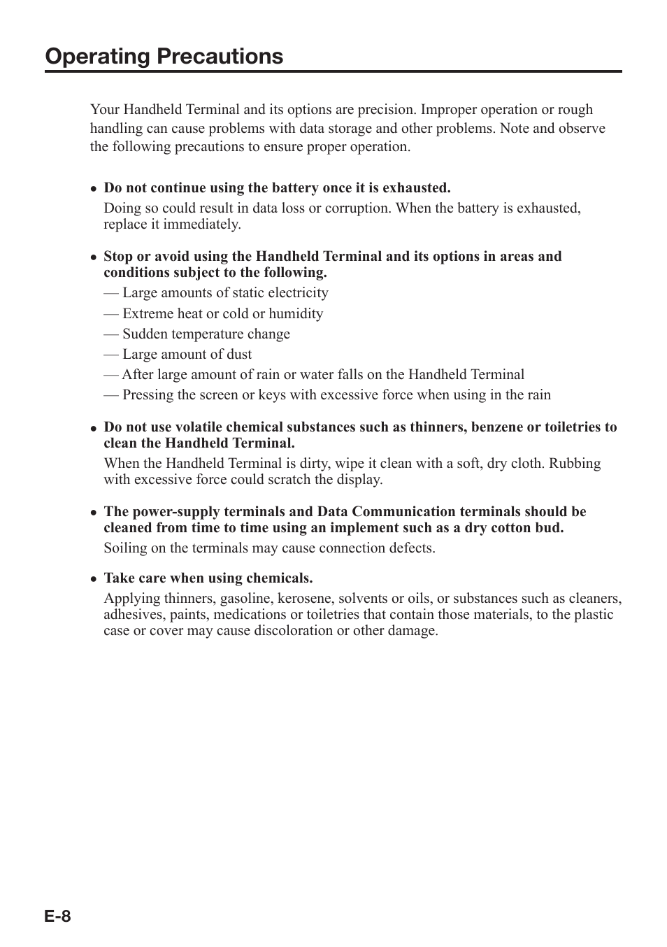 Operating precautions | Casio DT-970 User Manual | Page 10 / 40