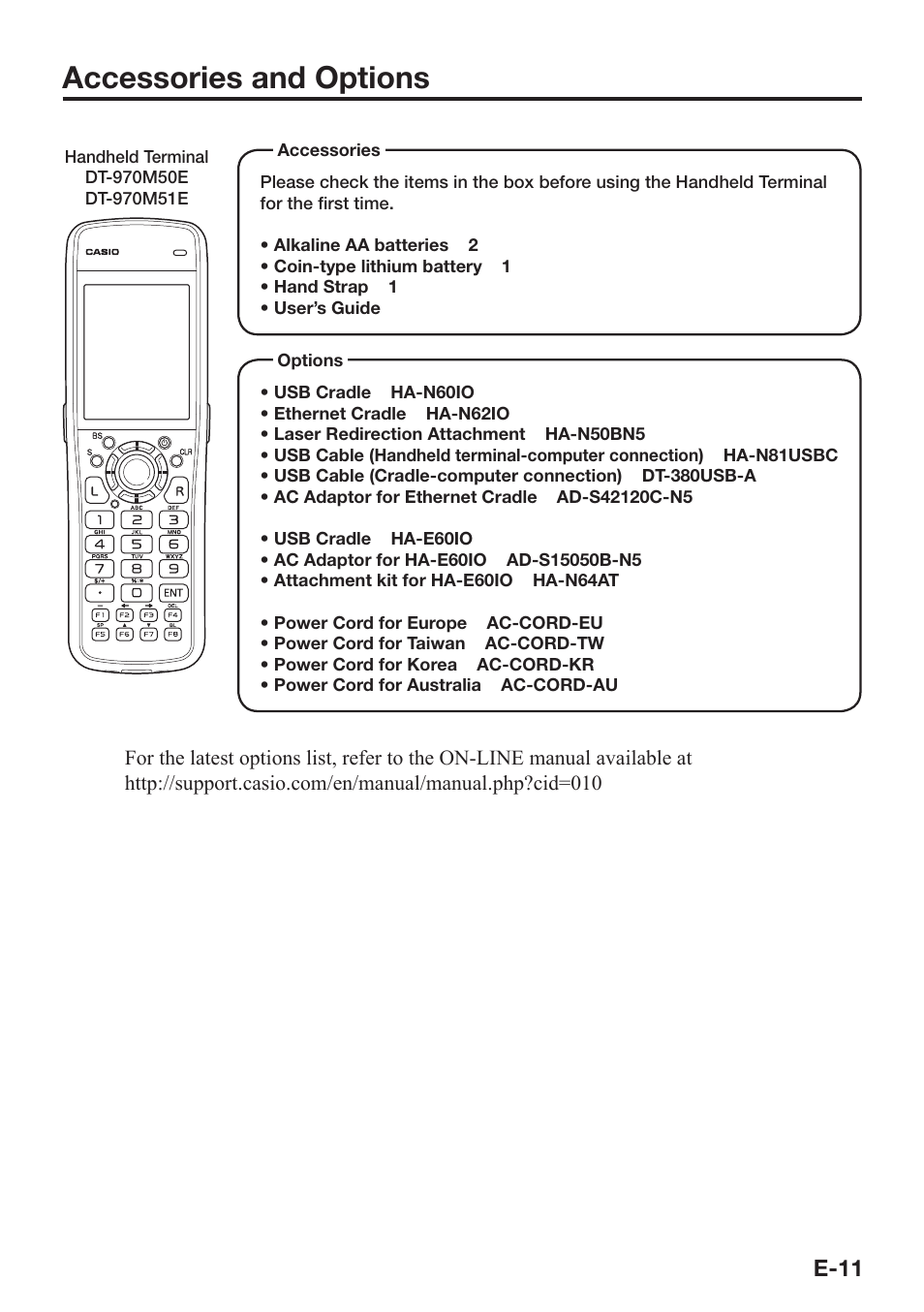 Accessories and options | Casio DT-970 User Manual | Page 13 / 40