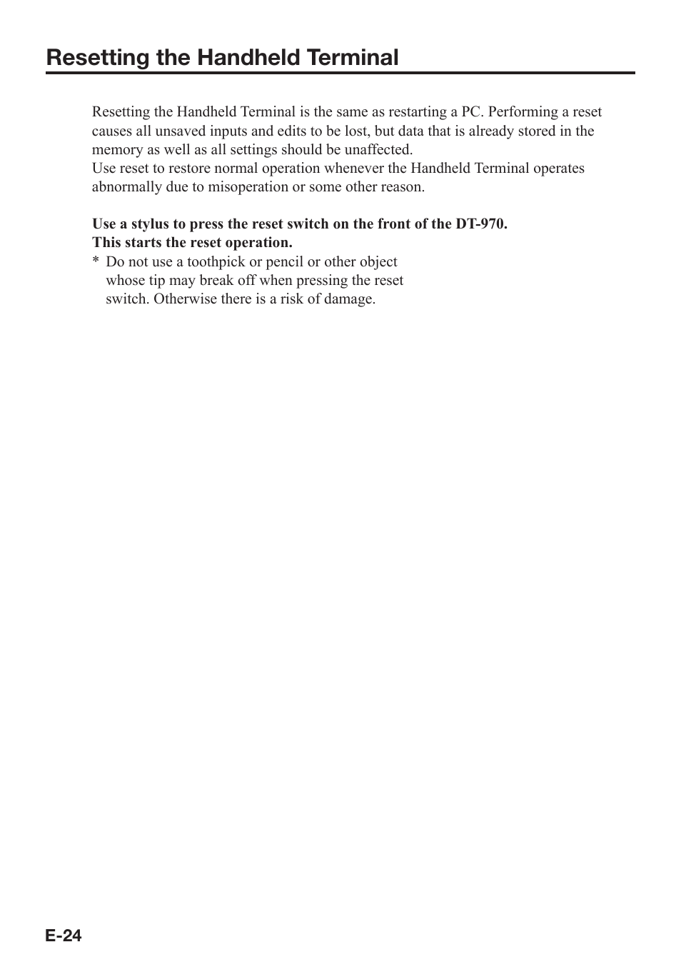 Resetting the handheld terminal | Casio DT-970 User Manual | Page 26 / 40