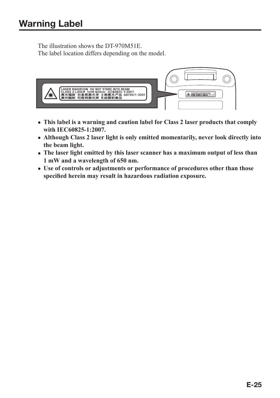 Warning label | Casio DT-970 User Manual | Page 27 / 40