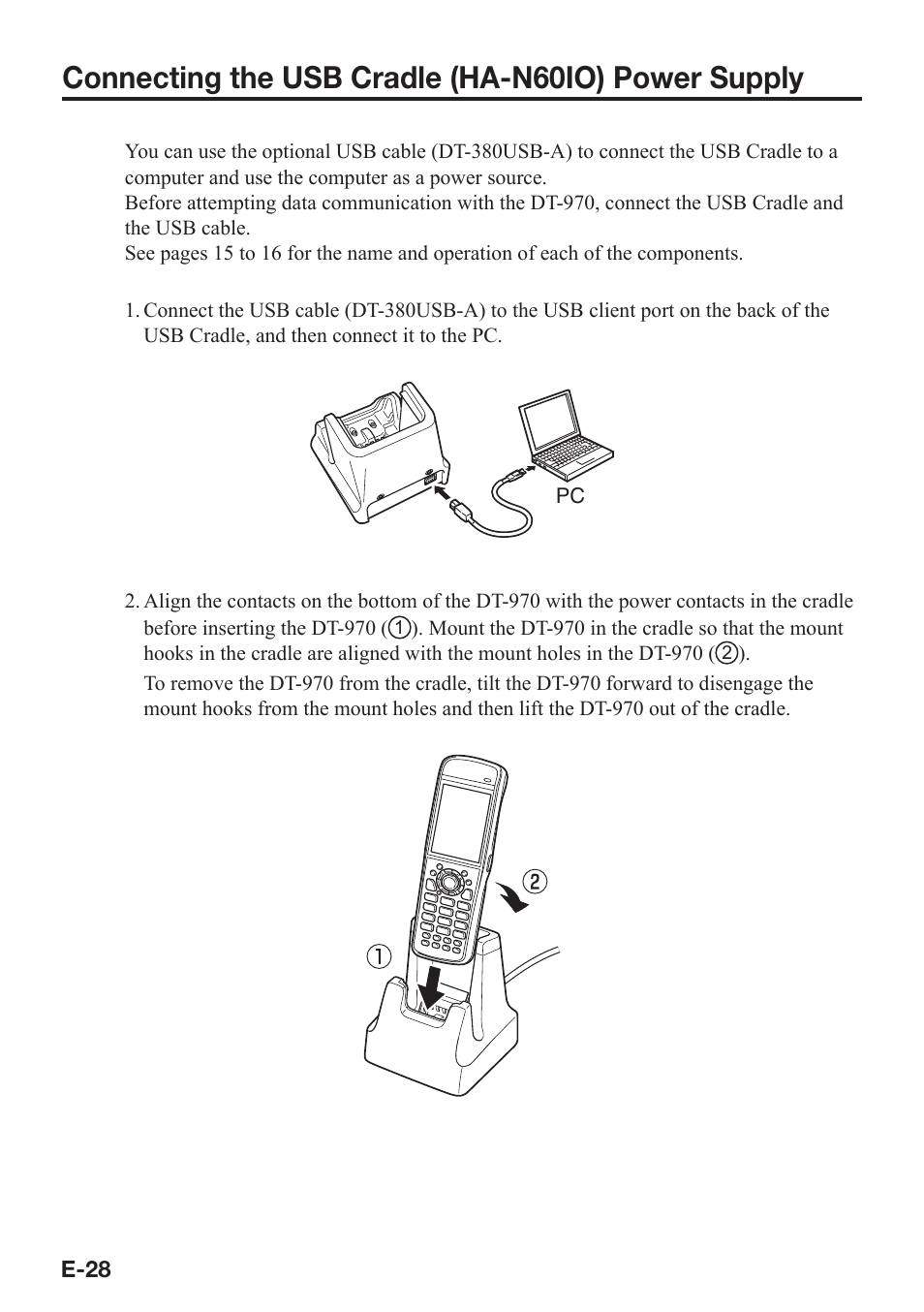 Connecting the usb cradle (ha-n60io) power supply | Casio DT-970 User Manual | Page 30 / 40