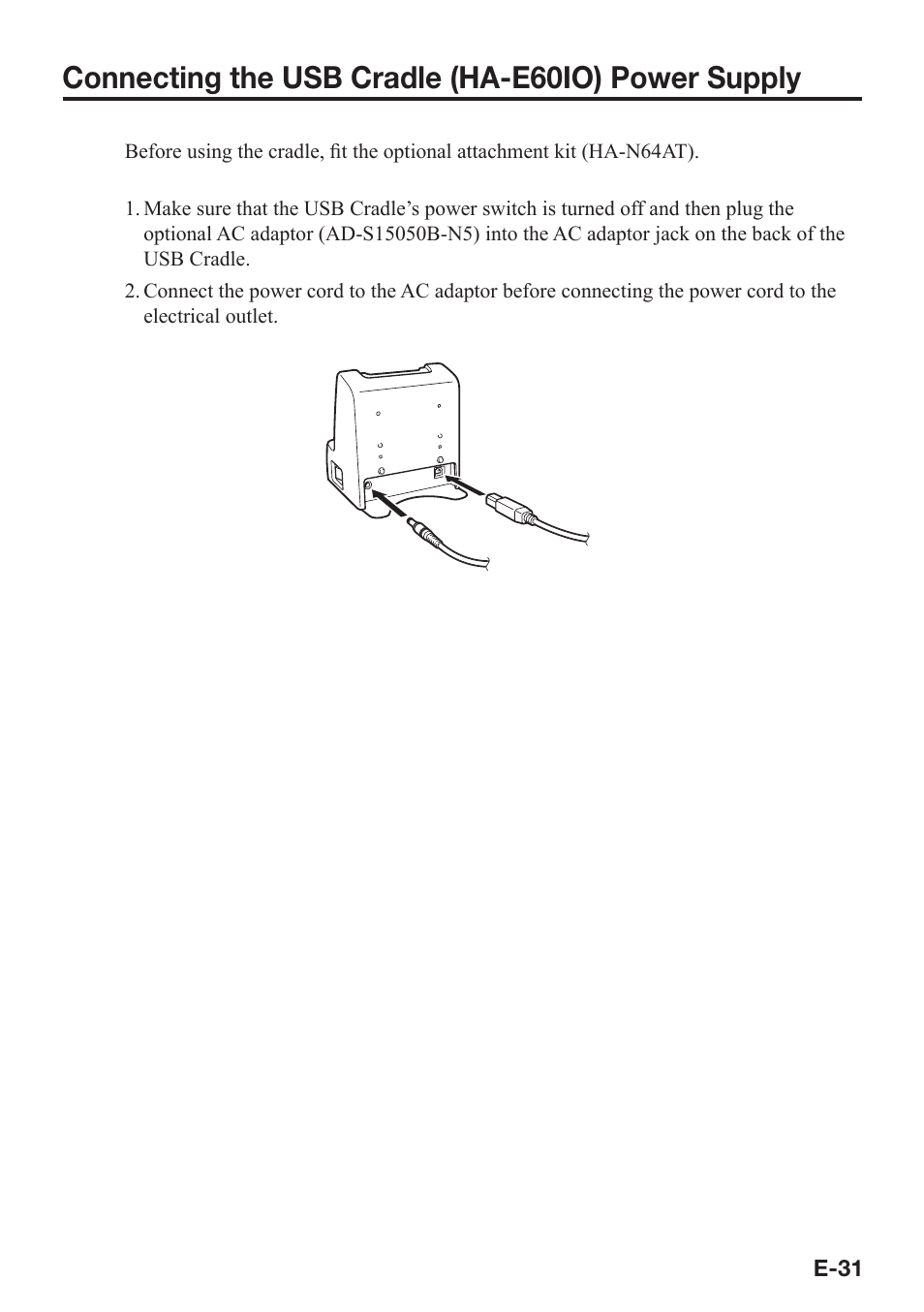 Connecting the usb cradle (ha-e60io) power supply | Casio DT-970 User Manual | Page 33 / 40