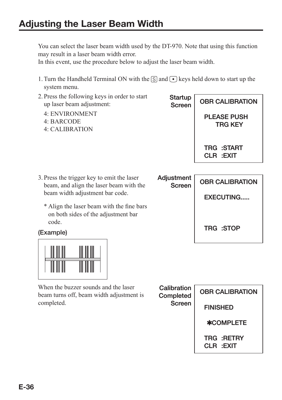 Adjusting the laser beam width | Casio DT-970 User Manual | Page 38 / 40