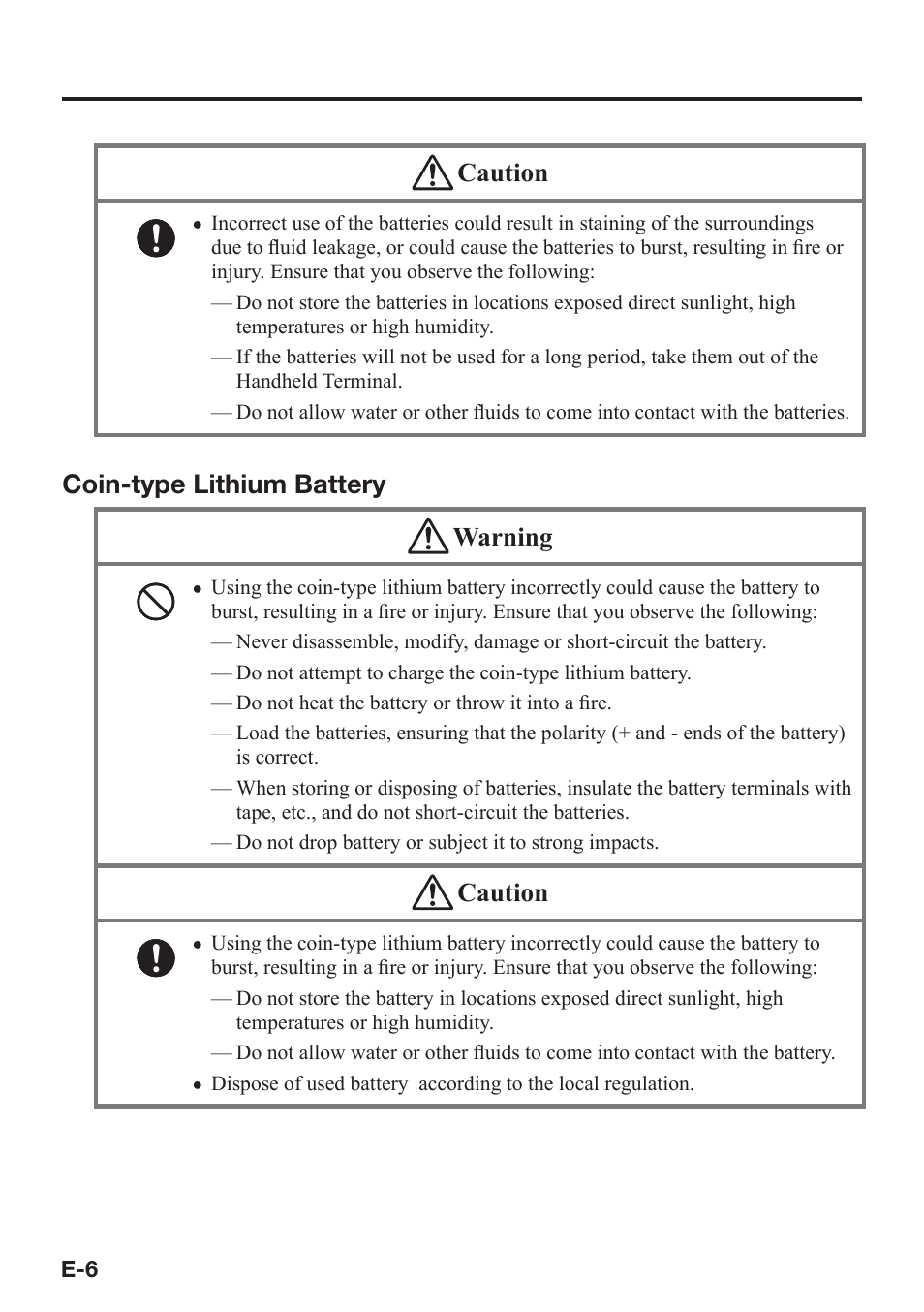 Caution, Coin-type lithium battery warning | Casio DT-970 User Manual | Page 8 / 40