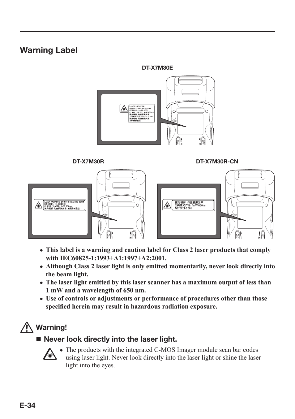 Warning label | Casio DT-X7 User Manual | Page 36 / 75