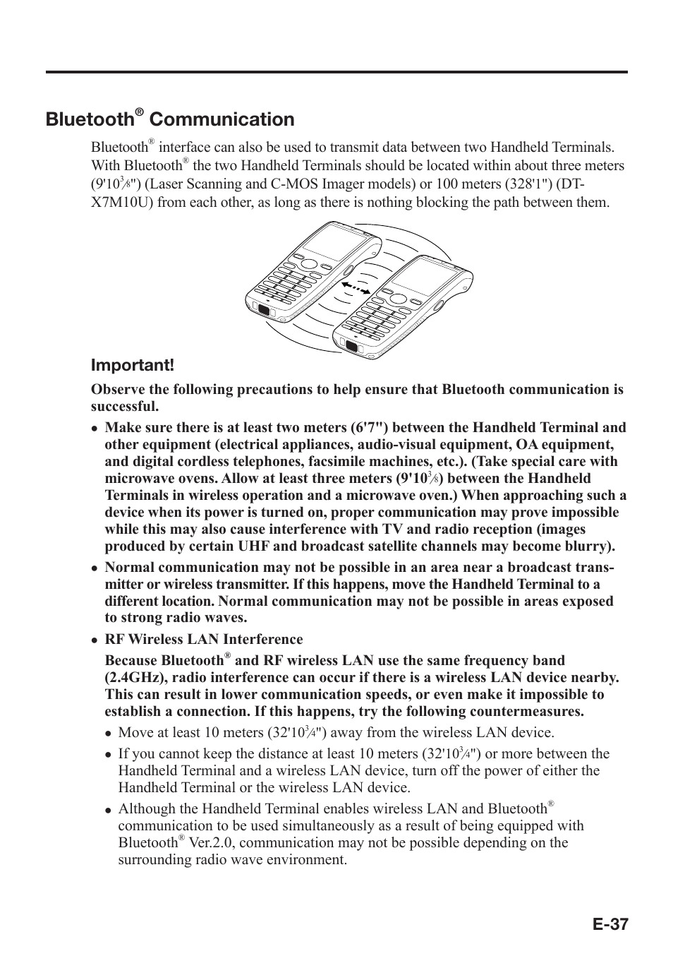 Bluetooth, Communication, E-37 | Important | Casio DT-X7 User Manual | Page 39 / 75