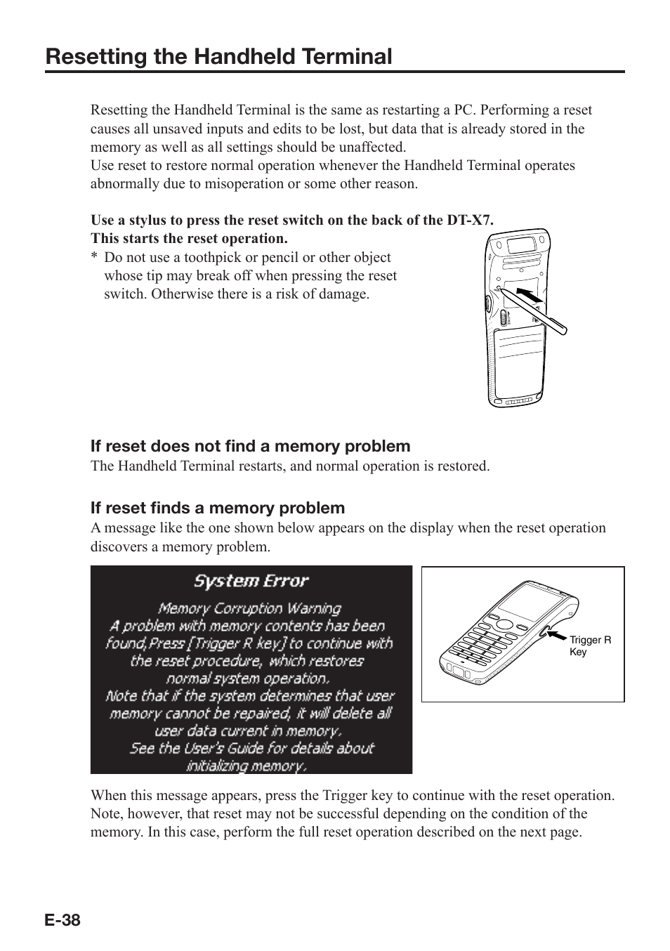 Resetting the handheld terminal | Casio DT-X7 User Manual | Page 40 / 75