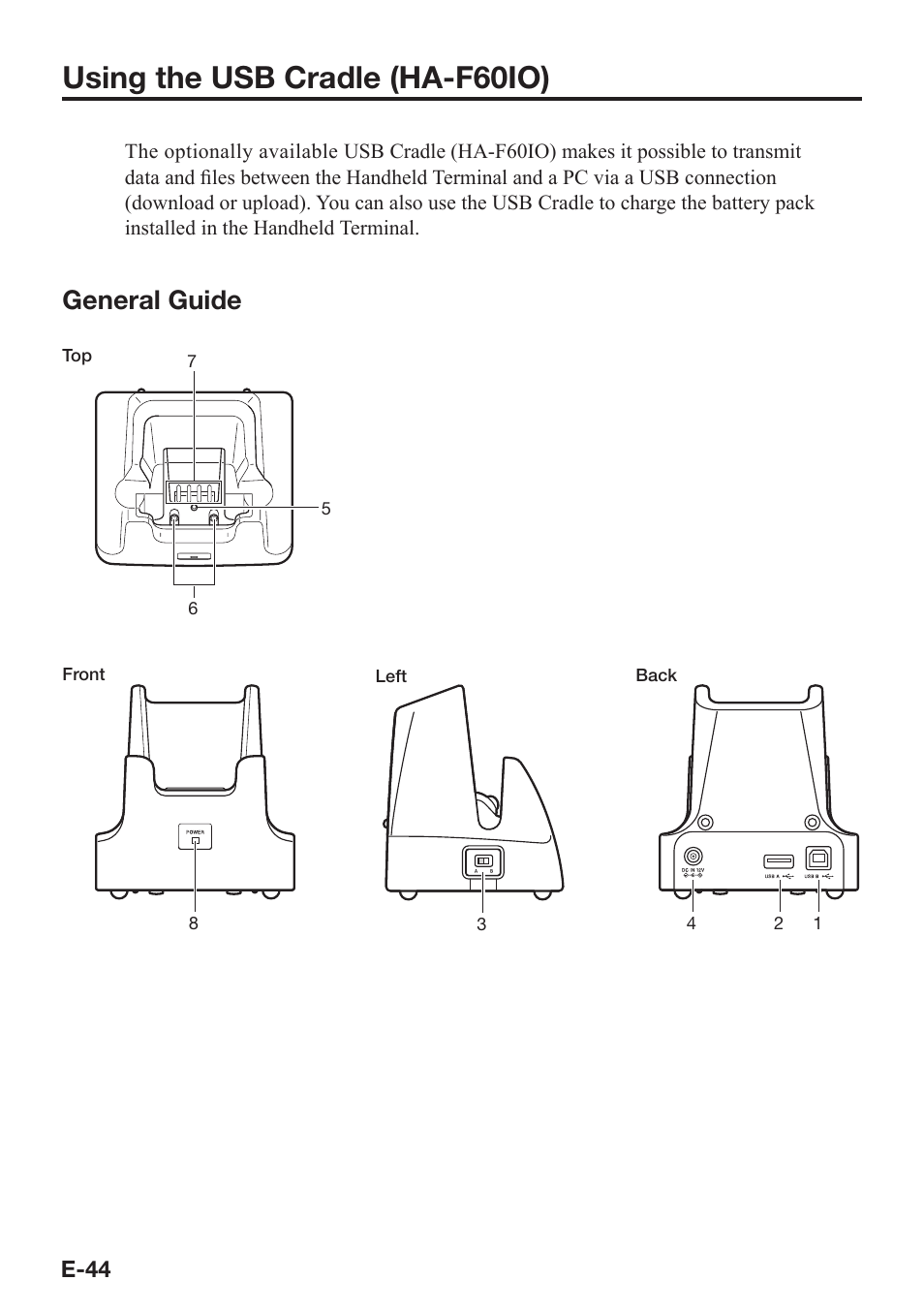 Using the usb cradle (ha-f60io), General guide | Casio DT-X7 User Manual | Page 46 / 75