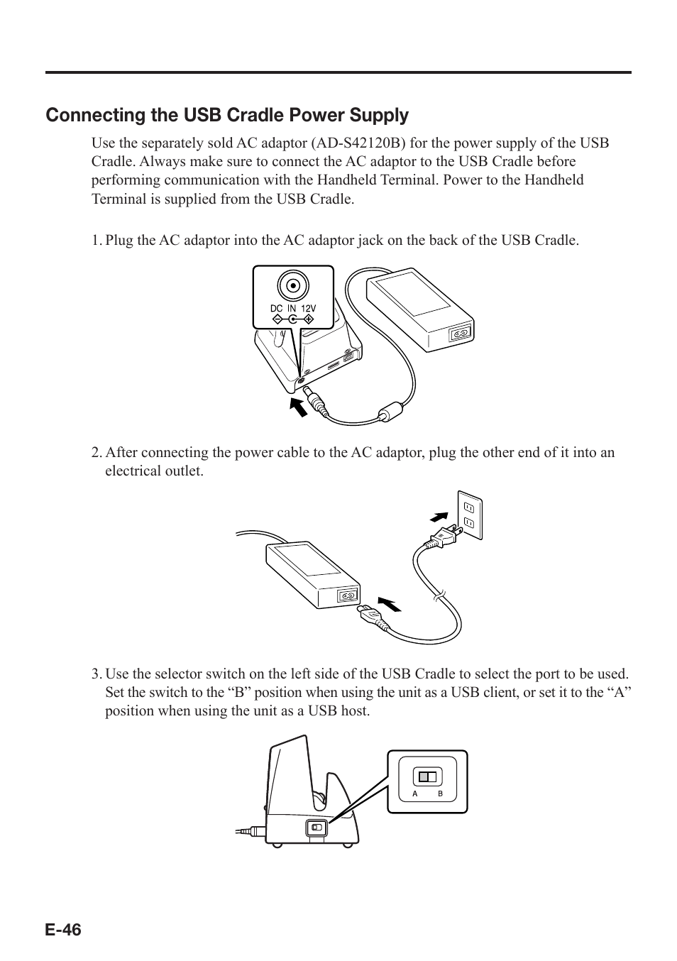 Connecting the usb cradle power supply | Casio DT-X7 User Manual | Page 48 / 75