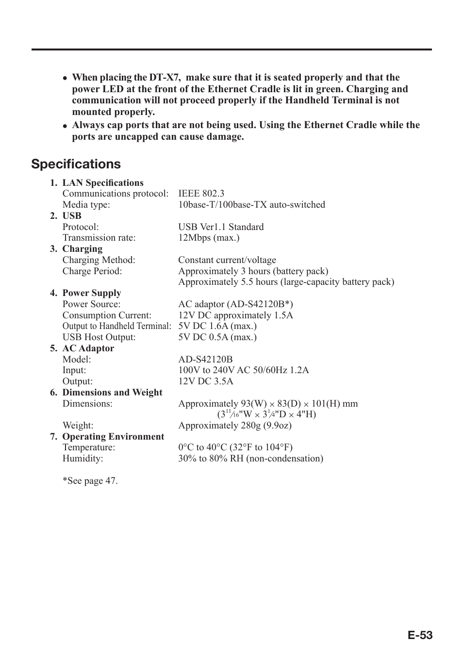 Specifi cations | Casio DT-X7 User Manual | Page 55 / 75