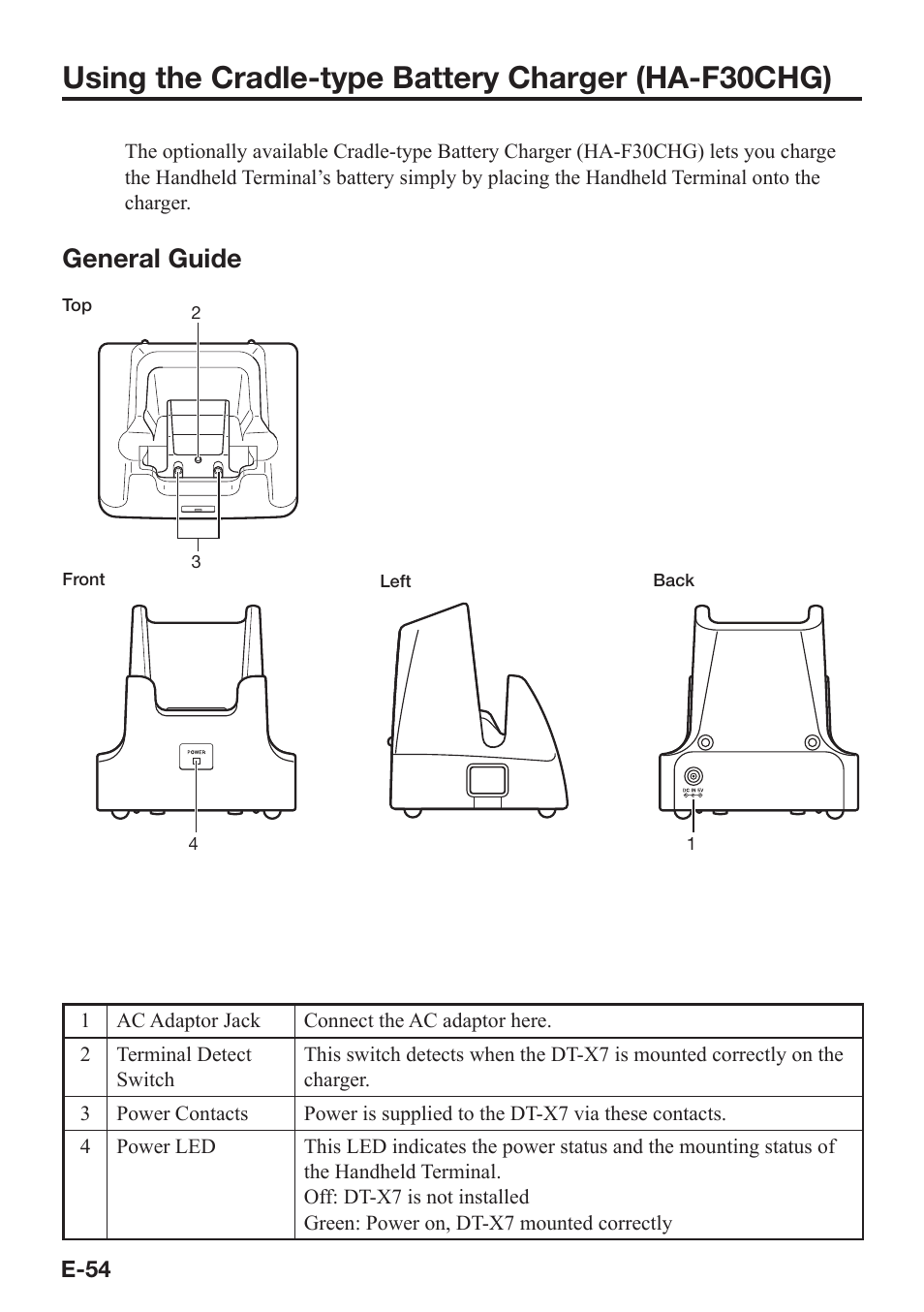 Using the cradle-type battery charger (ha-f30chg), General guide | Casio DT-X7 User Manual | Page 56 / 75