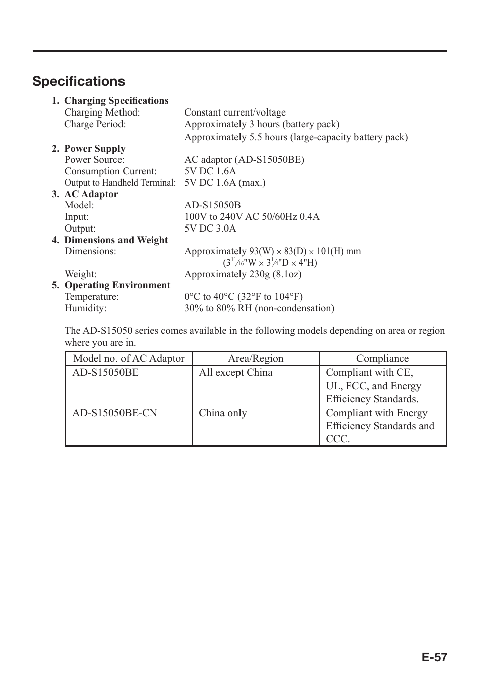 Specifi cations | Casio DT-X7 User Manual | Page 59 / 75