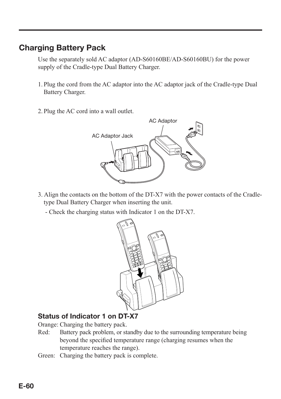 Charging battery pack | Casio DT-X7 User Manual | Page 62 / 75