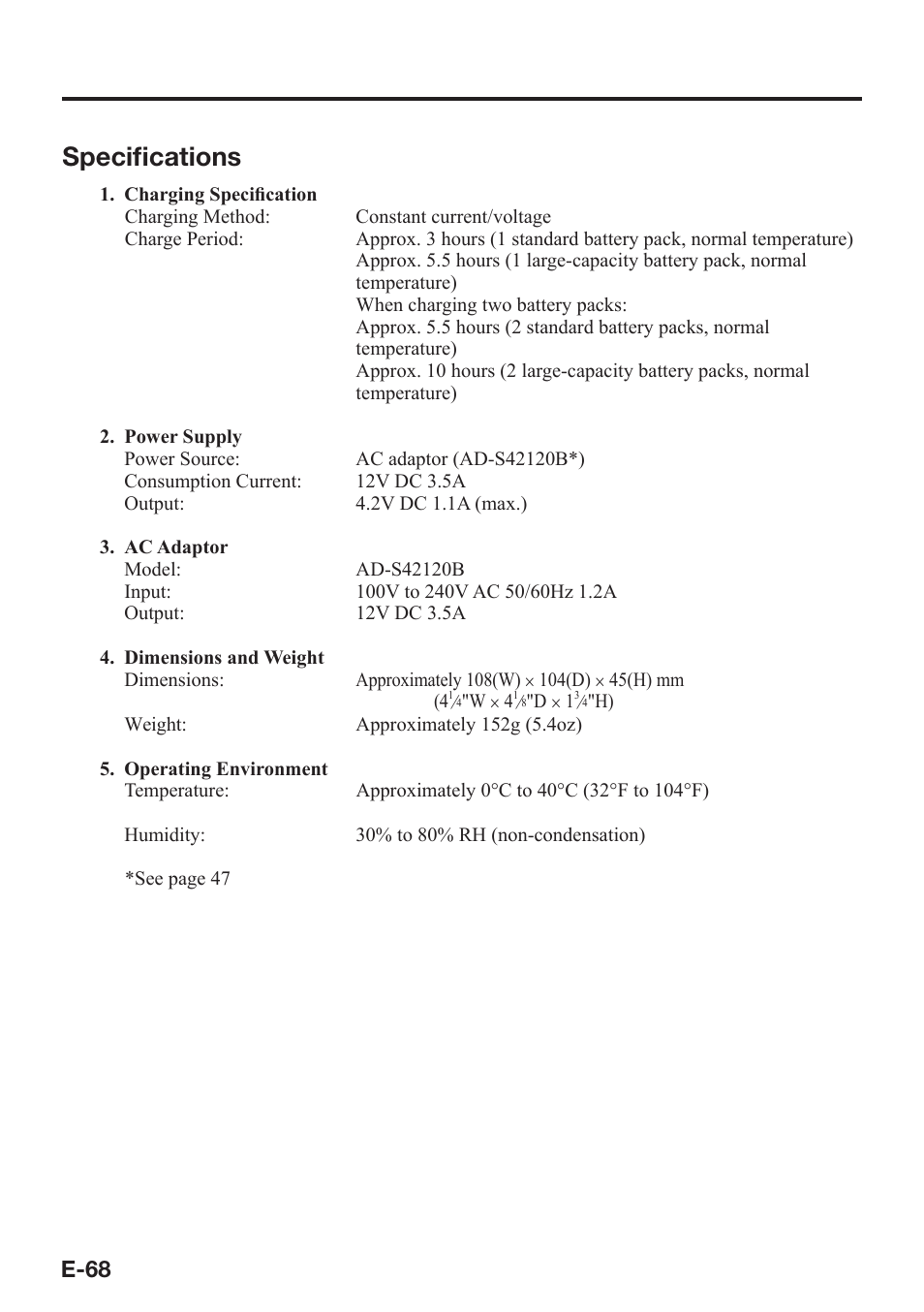 Specifi cations, E-68 | Casio DT-X7 User Manual | Page 70 / 75