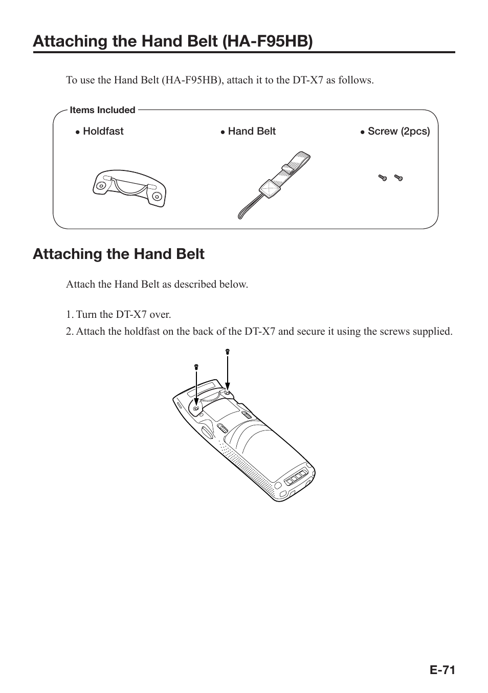 Attaching the hand belt (ha-f95hb), Attaching the hand belt | Casio DT-X7 User Manual | Page 73 / 75