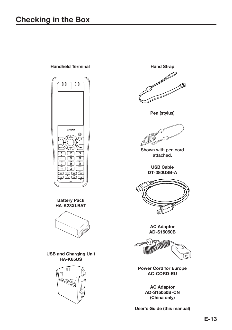 Checking in the box, E-13 | Casio DT-X8 User Manual | Page 15 / 75