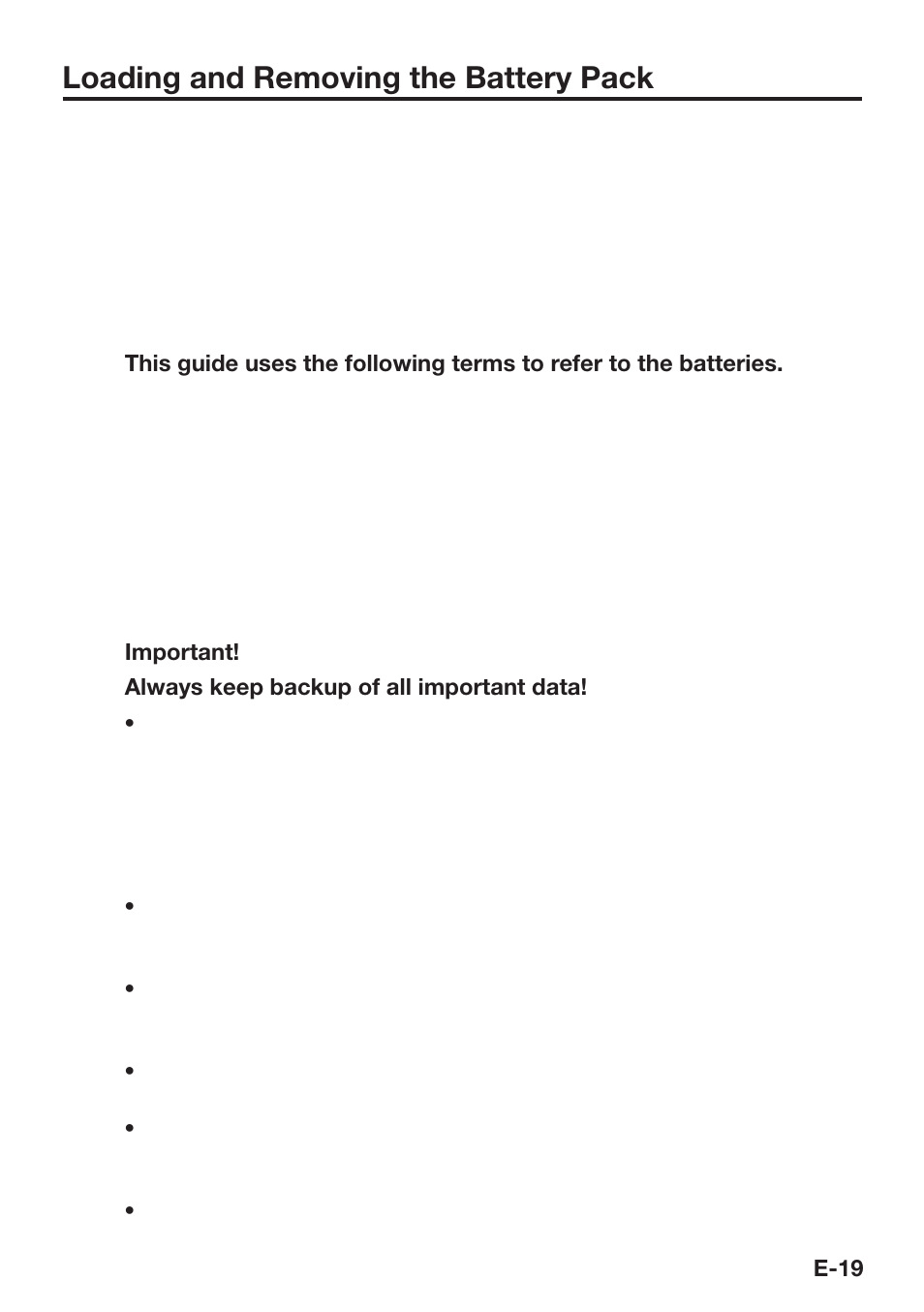 Loading and removing the battery pack | Casio DT-X8 User Manual | Page 21 / 75