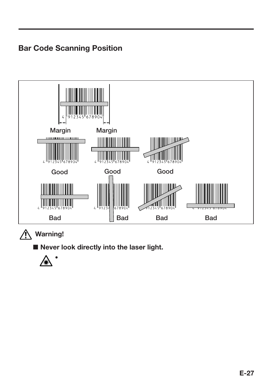 Bar code scanning position | Casio DT-X8 User Manual | Page 29 / 75
